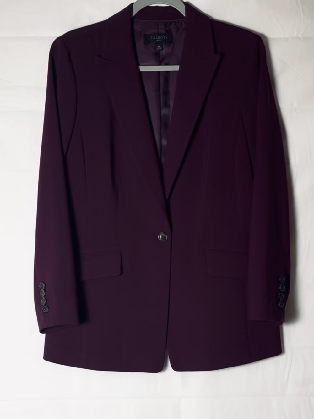 Talbots Women’s Deep Plum Single-Button Blazer, Size 14p. NWOT